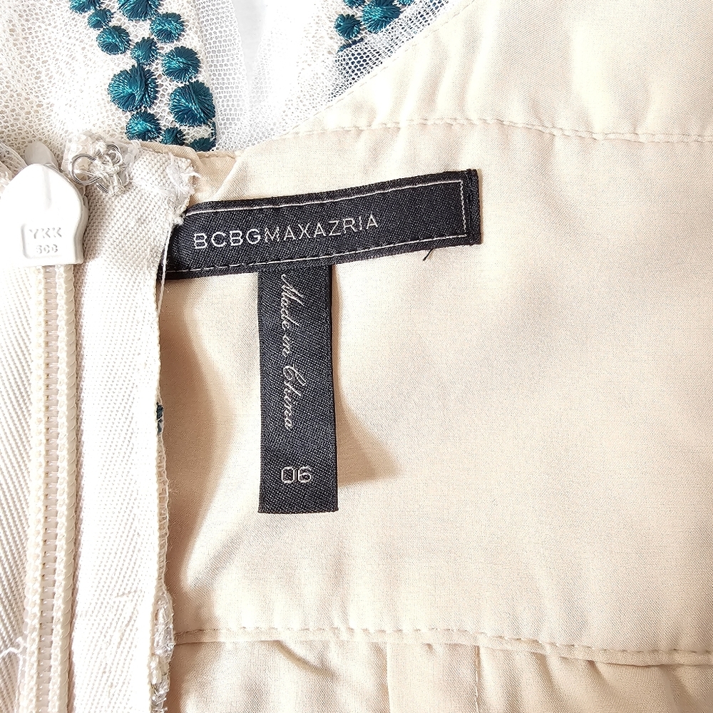 BCBGMAXAZRIA NWT Lilian Dress Sz 6 Ivory, silver, gold, teal Prom, Formal - Picture 16 of 16